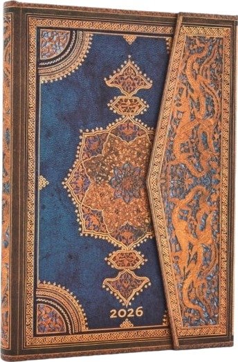 2026 Safavid Indigo (Safavid Binding Art) Midi 12-month Horizontal Hardcover Flexi Dayplanner 2026 (Wrap Closure)