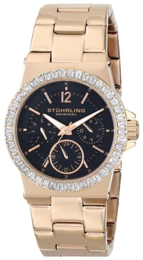 Stührling Original Dameklokke 700.03 Sort/Rose gulltonet stål Ø35