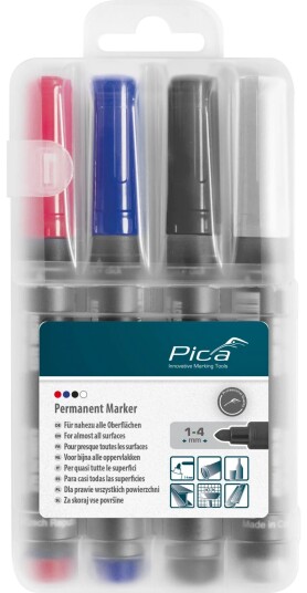 Pica Marker Permanent Tusj   1 4mm   R??d Bl?? Svart Hvit