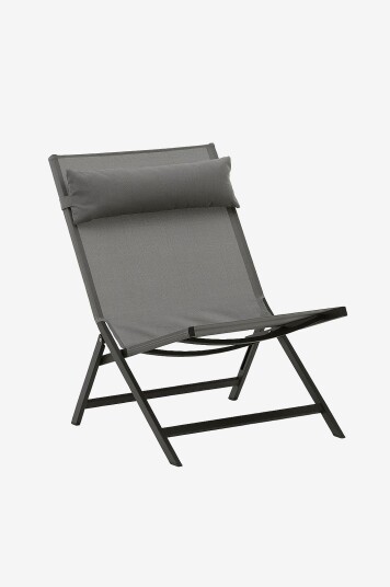Kave Home Canutells sammenleggbar lenestol i aluminium med svart finish. Grå