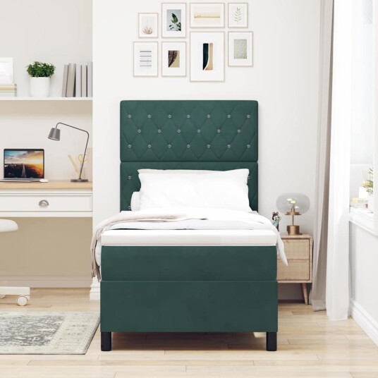 Kontinentalseng med madrass Mørkegrønn 100x200 cm Fløyel