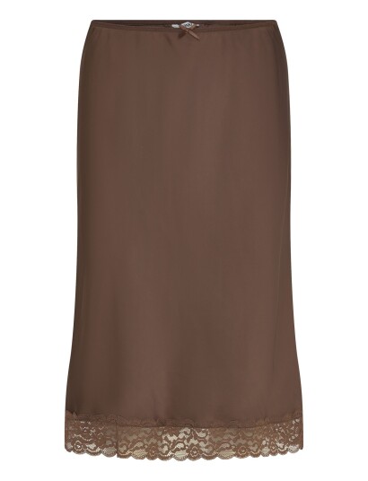 Monki Satin Lace Mid Skirt Brown S