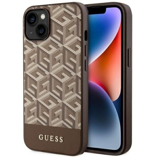 Guess Case For Iphone 14 Plus 6,7&Amp Amp Quot  Guhmp14mhgcfsew Brown Harcase Magsafe Gcube Pu Stripes