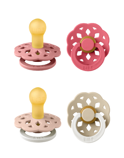 BIBS Pacifier Boheme 2 PACK Latex Dusty Pink/Coral & Blush/Vanilla GLOW Size 1