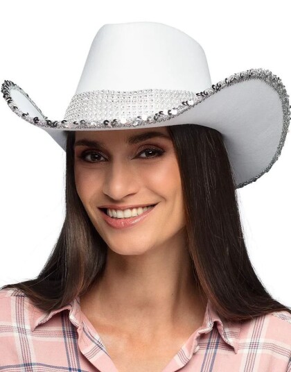 Hvit Cowboyhatt med Sølv Paljetter Hvit Cowboyhatt med Sølv Paljetter