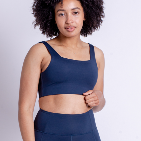 Girlfriend Collective Tommy Bra, Square-Neck - Navy - XXL