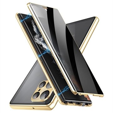 Samsung Galaxy S23 Ultra 5G Magnetisk Deksel med Herdet Glass Privacy Gull