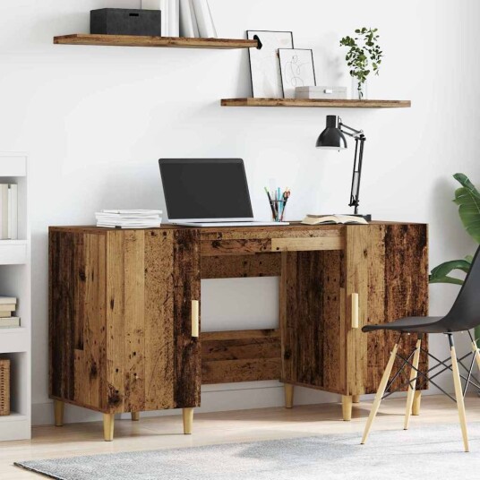 vidaXL Skrivebord med hylle Gamle tre 140 x 50 x 75 cm Konstruert tre