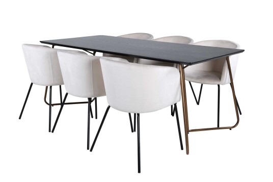 Venture Design Petra & Berit spisegruppe Beige/svart 6 stoler & bord 190 x 90 cm