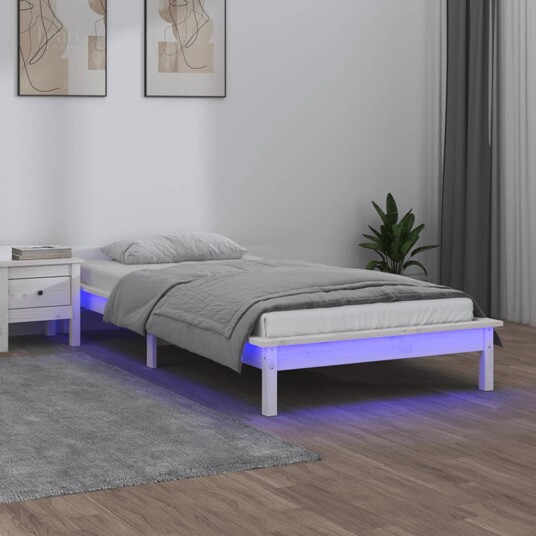 vidaXL Sengeramme med LED hvit 90x200 cm heltre