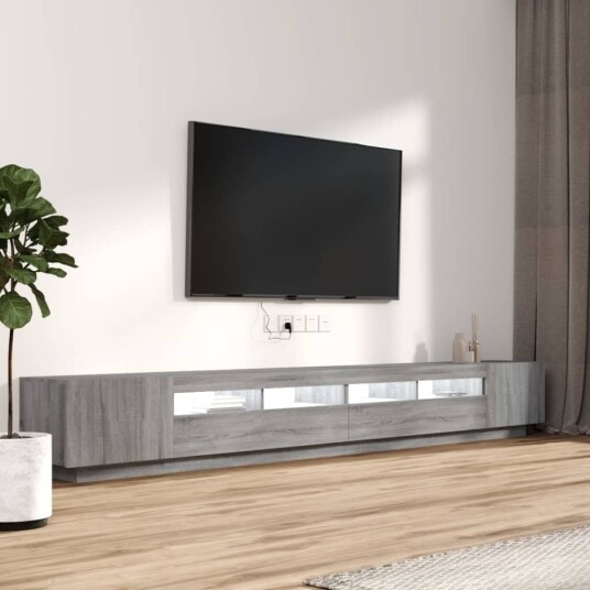 vidaXL TV-benksett med LED-lys 3 deler grå eik konstruert tre