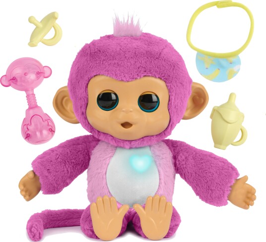 Fingerlings Interaktivt Kosedyr Babyape Harper Rosa med Lys og Lyd