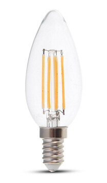 V-Tac 4W LED stearinlys pære - Karbon filamenter, varm hvit, E14 - Dimbar : Dimbar, Kulør : Varm