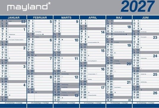 Mayland Kmpekalender 2x6 mdr. papir 2027 i paprr