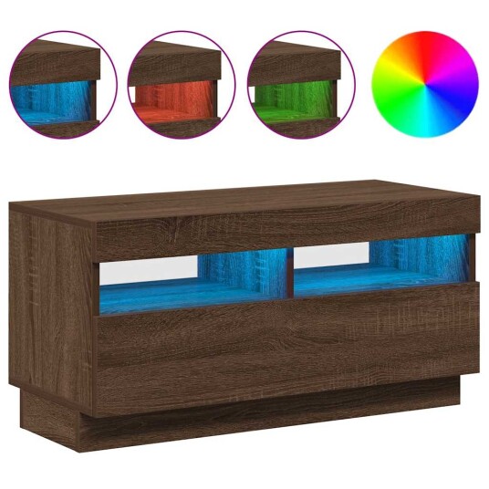 vidaXL TV-benk med LED-lys brun eik 80x35x40 cm