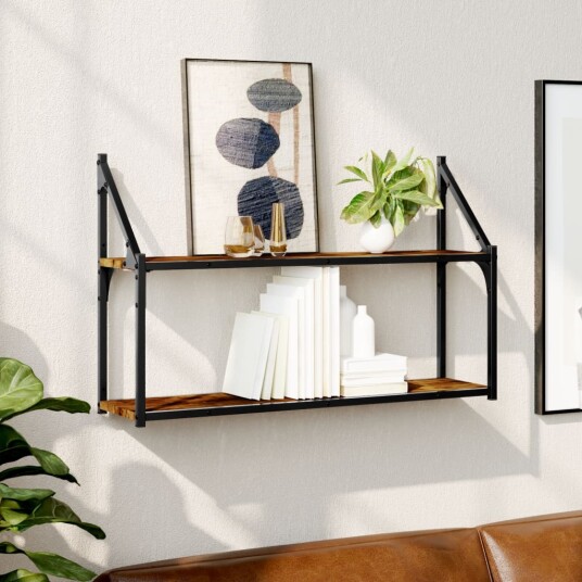  Vegghylle 2 etasjer røkt eik 80x21x51 cm konstruert tre 8721012126275