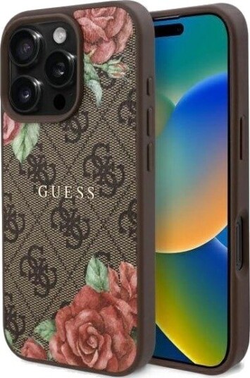 GUESS GUHMP16LP4ROPEMCW iPhone 16 Pro 6.3" brown/brown hardcase 4G Flowers Print MagSafe