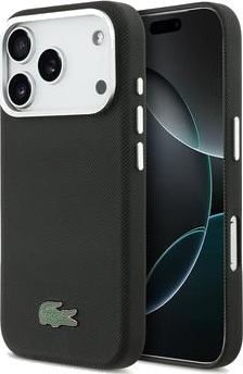Lacoste iPhone 17 Pro Max Iconic Petit Pique Metal Logo deksel MagSafe kompatibel Svart