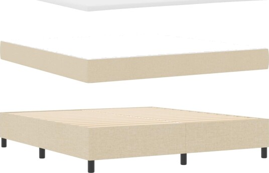 Box Spring Seng med Madrass & LED Krem 180x200 cm Stoff