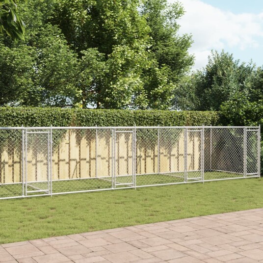 Vidaxl Hundebur Med Dører Grå 10X2X1.5 M Galvanisert Stål