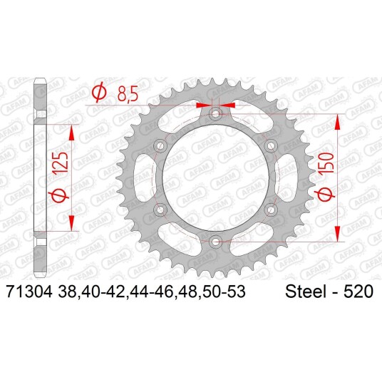 AFAM Bakdrev Stål 520 - GG/KTM/HU/HQ,42T EC/EX/FC/FE/FX/TC/TE/TX/EXC/-F/SX/-F/XC+