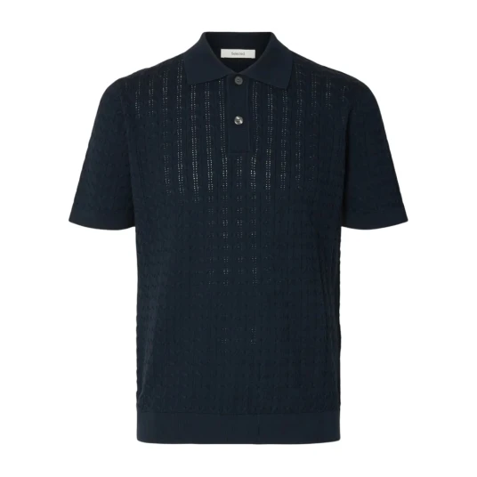 Selected Slhmattis Ss Knit New Cable Polo   Navy   XXL