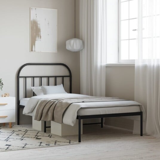 vidaXL Sengeramme i metall med hodegavl svart 107x203 cm