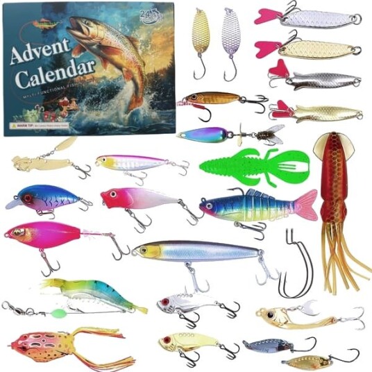Julekalender 2026 for fiskere Adventskalender med 24 fiskesluker julegave til fedre menn og ungdom perfekt for fiskeentusiaster
