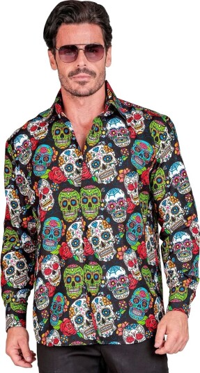 UV Glow Dia De Los Muertos Skjorte til Mann
