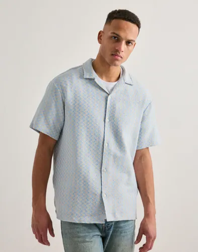 Jack & Jones Jormontauk Crochet Shirt Ss SA26 Ln Blå Jack & Jones Jormontauk Crochet Shirt Ss SA26 Ln Blå