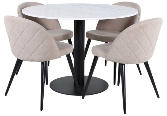 Venture Design Estelle & Velvet spisegruppe Beige/hvit 4 stoler & bord 106 cm