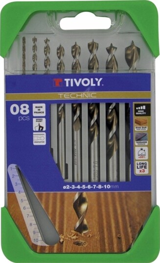 Tivoly Borre-/Boremaskinsats For Tre 2–10 Mm, 8 Deler Hss Med Inndeling