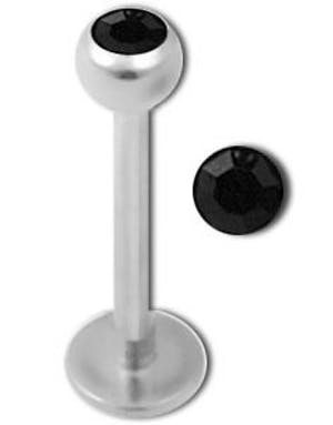 Aab Labret med Svart Sten Strl 1.2 x 8 mm med 3 mm kule