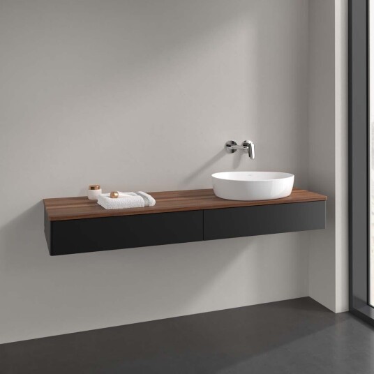 Villeroy & Boch  Antao Servantskap med 2 skuffer 160x50x19 cm u/lys Sort Matt/Valnøtt