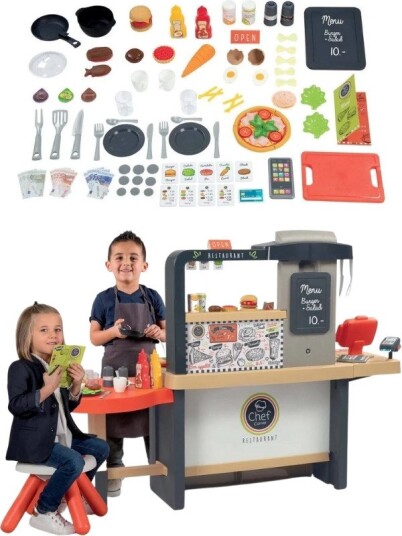 Smoby Chef Corner elektronisk restaurant med kasseapparat 70 tilbehør og lekemat Smoby Chef Corner elektronisk restaurant med kasseapparat 70 tilbehør og lekemat