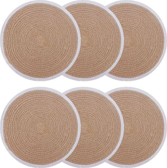 vidaXL Jute Placemets 6 stk. Naturlig og Hvit 100% Tossa Jute