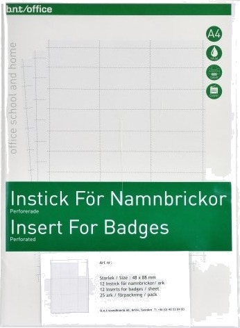Indstik A4 Til Navneskilt 28X67mm Indstik A4 Til Navneskilt 28X67mm