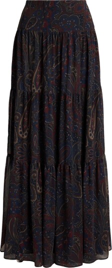 Lauren Ralph Lauren Paisley Georgette Tiered Maxiskirt Navy 34