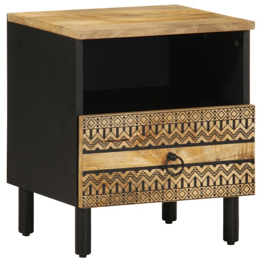 Nattbord svart 40x33x46 cm grovt heltre mangotre 8721158496331