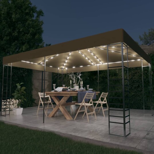 vidaXL Paviljong med LED-lysslynge 3x4 m gråbrun vidaXL Paviljong med LED-lysslynge 3x4 m gråbrun