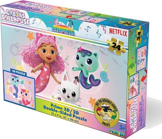 Gabby's Dollhouse contains 24pc 12x9 in 3D/2D Doublesided Lenticular Puzzle Gabby's Dollhouse contains 24pc 12x9 in 3D/2D Doublesided Lenticular Puzzle