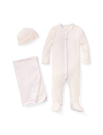 Ralph Lauren Baby Floral-Trim Footed Coverall Pink 70-74