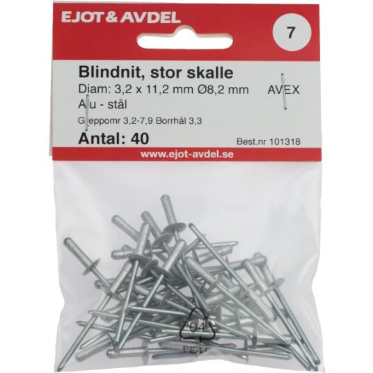 Ejot 101350 Blindnagel AVEX stort hode 4,8 x 10,3 mm 25-pakning Innfesting