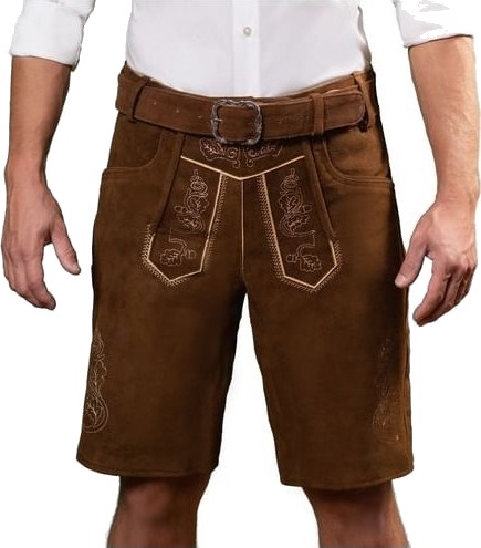 Partychimp Ægte Lederhosen Med Bælte Brun