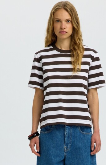 Selected Slwessential Ss Striped Boxy Tee Noos Brown M