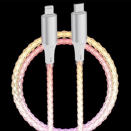 Qualo Glowing USB kabel USB C til Lightning hvit/sølv