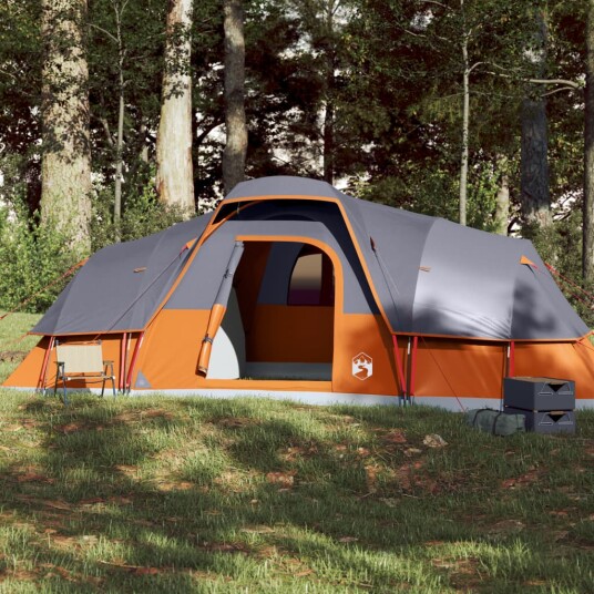 Kuppeltelt for camping 11 personer grå og oransje vanntett Kuppeltelt for camping 11 personer grå og oransje vanntett