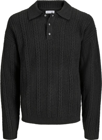 Jack & Jones Jjgavin Knit Cable Ls Polo - BLACK - XS