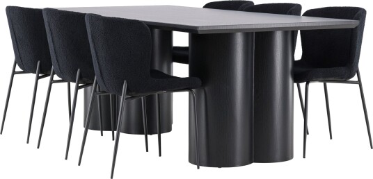 Olivia Spisegruppe 210 cm Rektangulær med 6 Modesto stoler - Sort/Sort