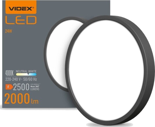 Videx 24W LED taklampe sort   2000lm 4000K IP20 26,4 x 26,4 cm inkl. lyskilde   Kulør : Nøytral
